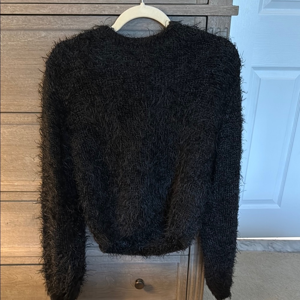 Black Fuzzy Crew Neck Sweater